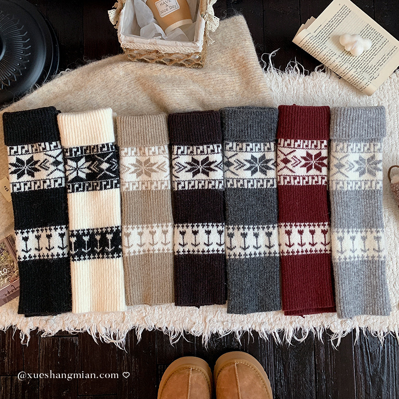 Womens Nordic Fair Isle Knit Leg Warmers Thicken Warm Knitted Foot Cover